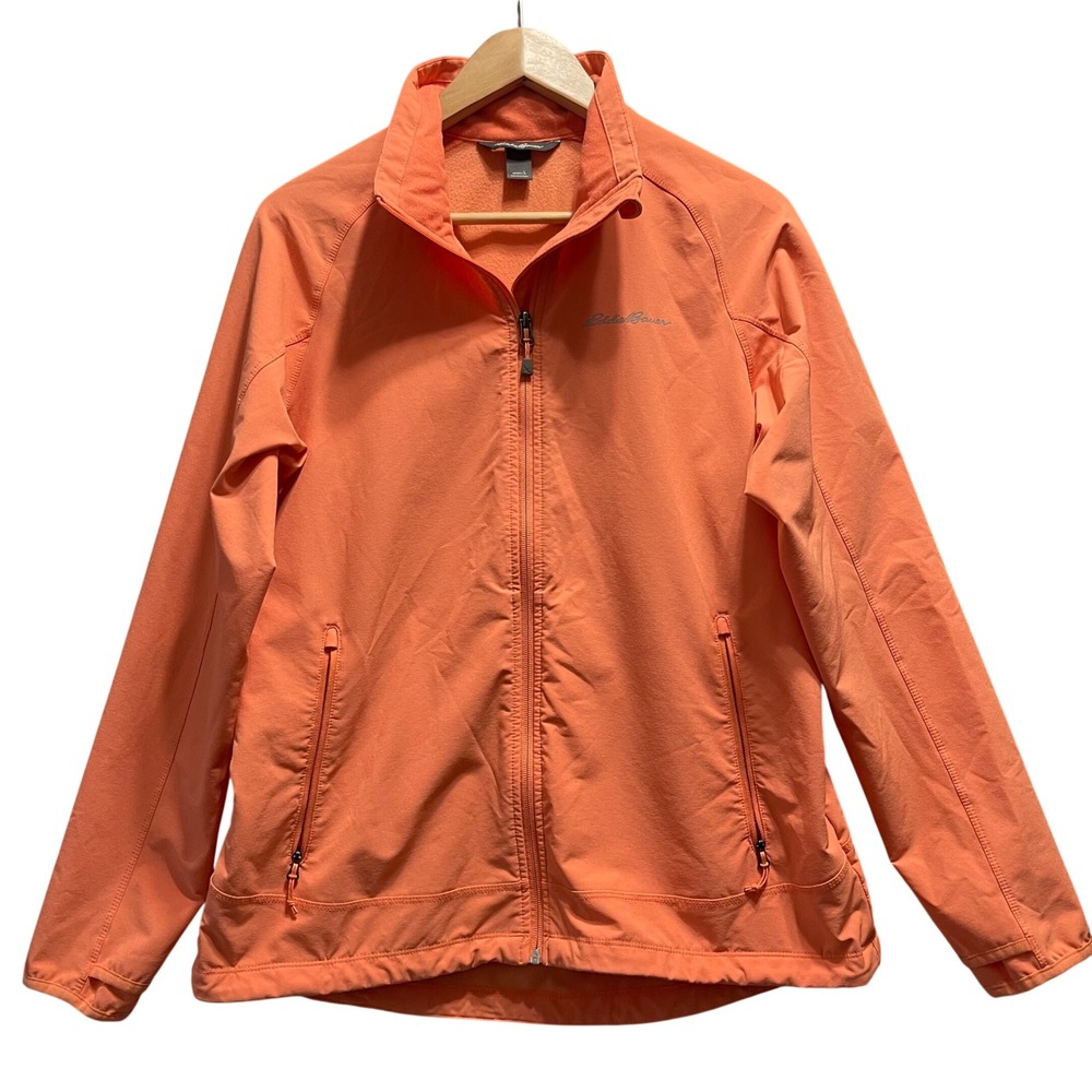 Eddie Bauer Softshell Jacket Womens L Orange Full Zip Mock Neck Stretch Gorpcore
